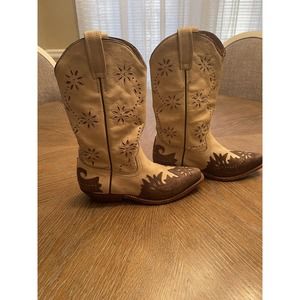 Women’s Loblan 5007 Pointed Toe Leather Boots Creme/ Brown/Red Size 39, Nice!